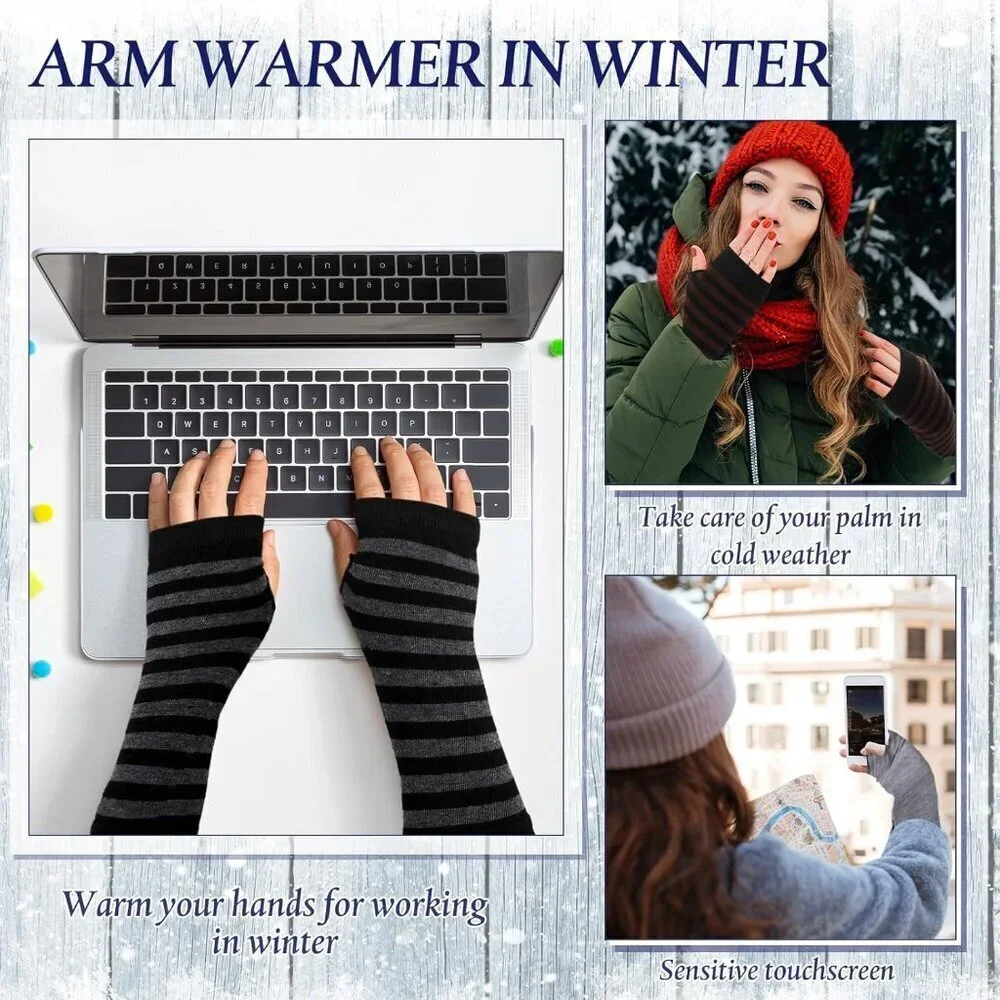 12 Pairs Women's Fingerless Gloves and Arm Warmers Set Winter Warm Stretchy